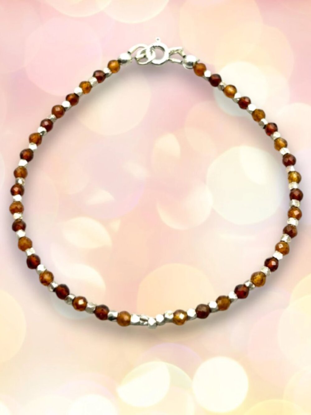 Natural Spessartine Garnet Bracelet with Karen Hill Tribe Silver Beads